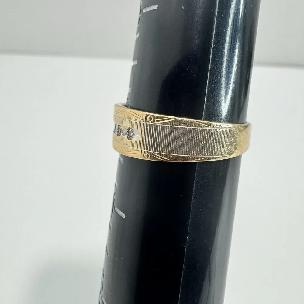 14K Gold Diamond Etched Vintage Wedding Band Sz 10.5 5 Grams Two Tone
